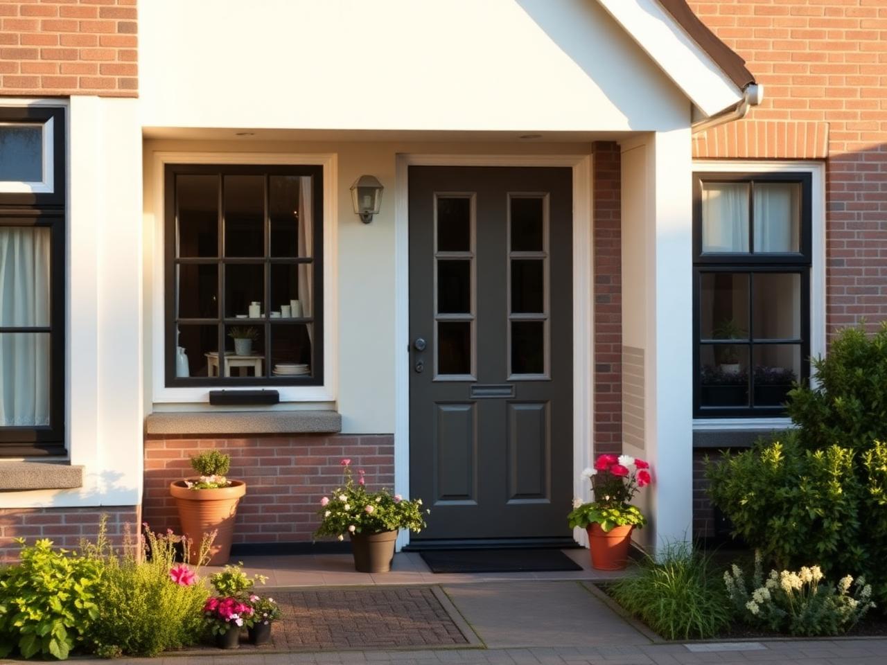 Voorgevel van een huiselijke Nederlandse woning met bloemen